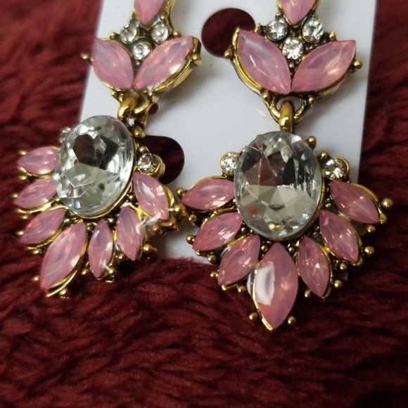 Antique style Golden Pink crystal bijoux Earrings - Picture 3 of 3